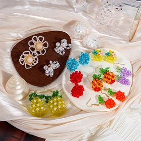 Wholesale Spring and summer colorful flower earrings handmade crystal beaded braided long earrings