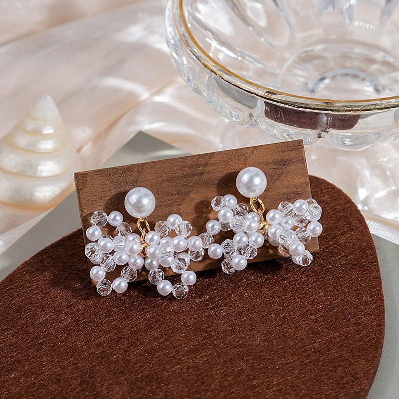Wholesale Spring and summer colorful flower earrings handmade crystal beaded braided long earrings