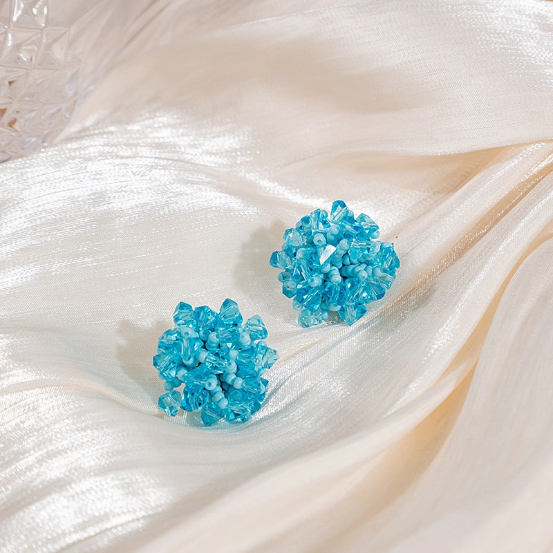Wholesale Spring and summer colorful flower earrings handmade crystal beaded braided long earrings