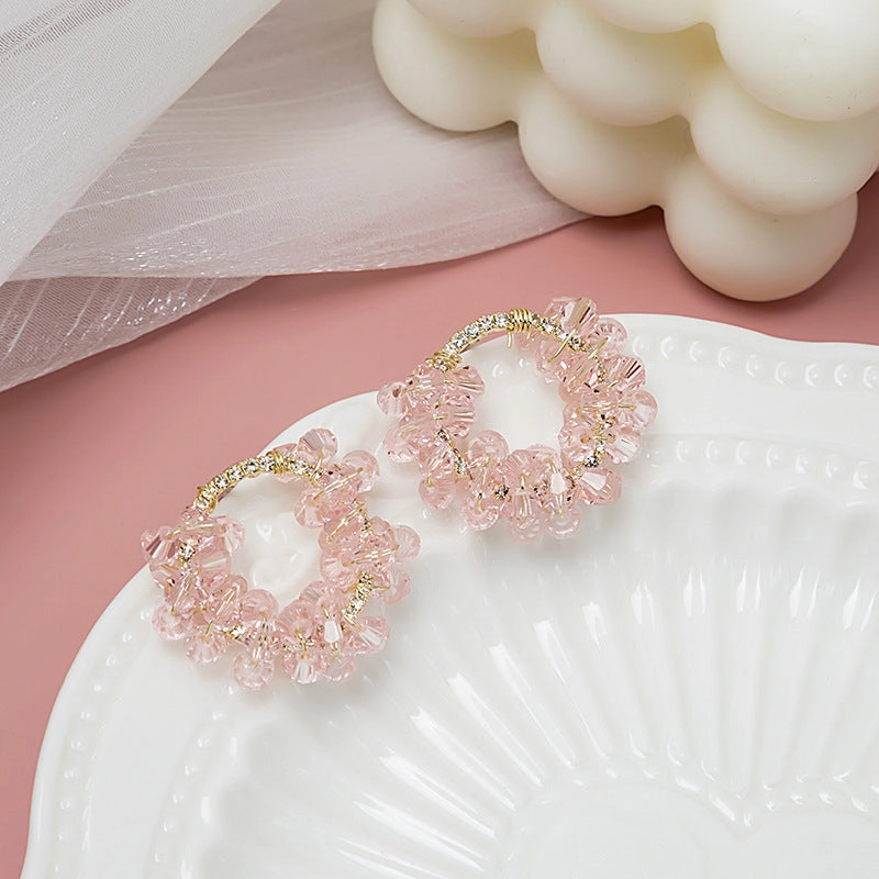 Wholesale Spring and summer colorful flower earrings handmade crystal beaded braided long earrings