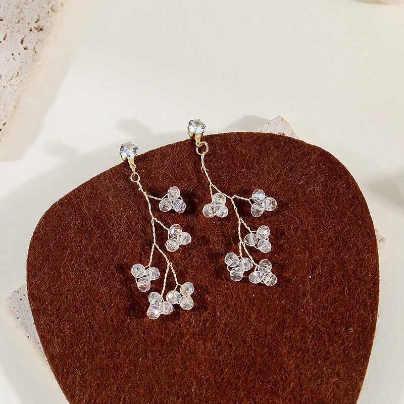 Wholesale Spring and summer colorful flower earrings handmade crystal beaded braided long earrings