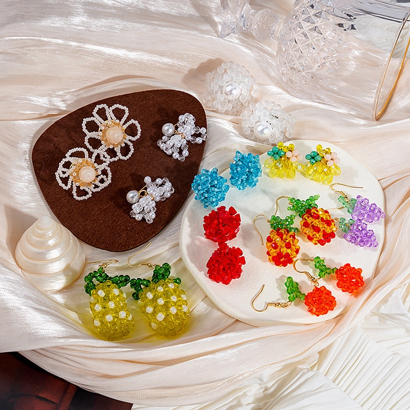 Wholesale Spring and summer colorful flower earrings handmade crystal beaded braided long earrings