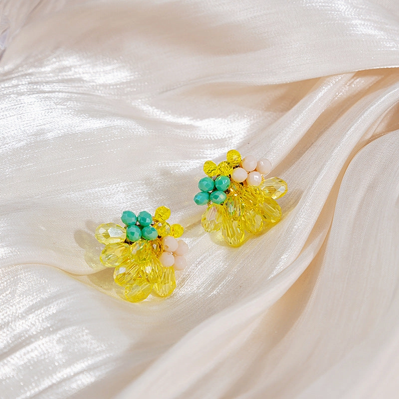 Wholesale Spring and summer colorful flower earrings handmade crystal beaded braided long earrings