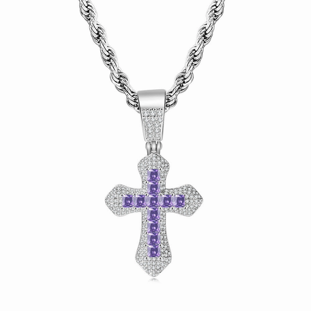 Wholesale Square Color Zircon Cross Pendant Copper Necklaces