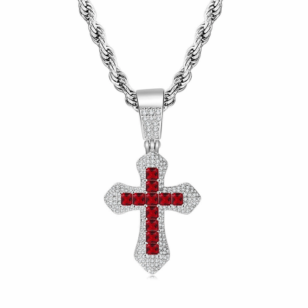 Wholesale Square Color Zircon Cross Pendant Copper Necklaces