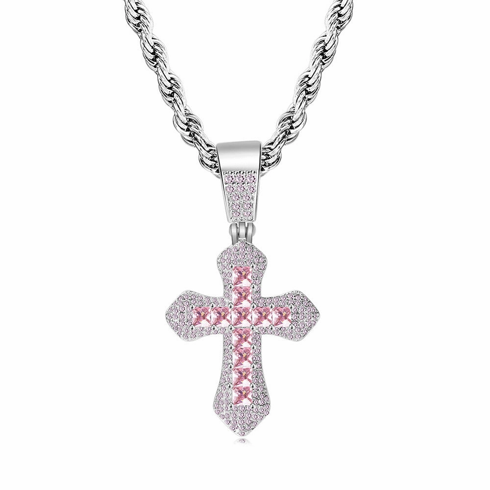 Wholesale Square Color Zircon Cross Pendant Copper Necklaces