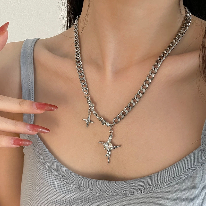 Wholesale Square Diamond Star Cross Necklace Clavicle Chain