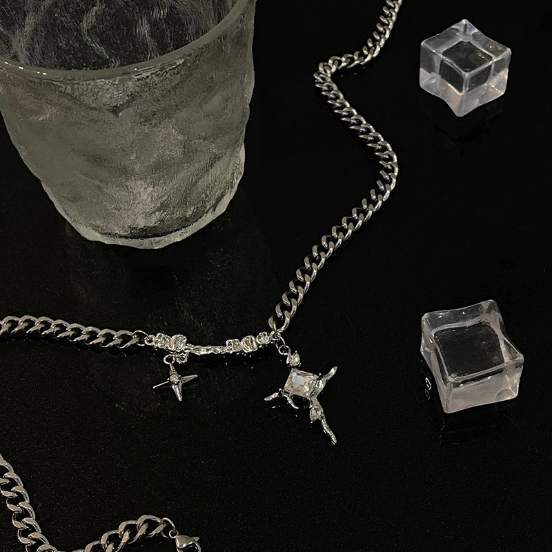 Wholesale Square Diamond Star Cross Necklace Clavicle Chain