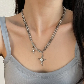 Wholesale Square Diamond Star Cross Necklace Clavicle Chain