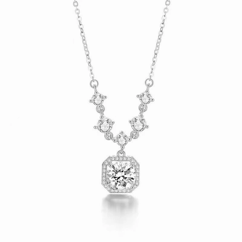 Wholesale Square Diamond Zircon Necklace Women's Simple Light Luxury Pendant Collarbone Chain Tanabata Valentine's Day Gift