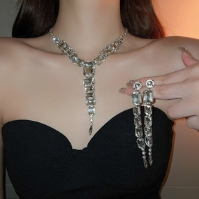 Wholesale Square Long Tassel Earrings and Necklace Set