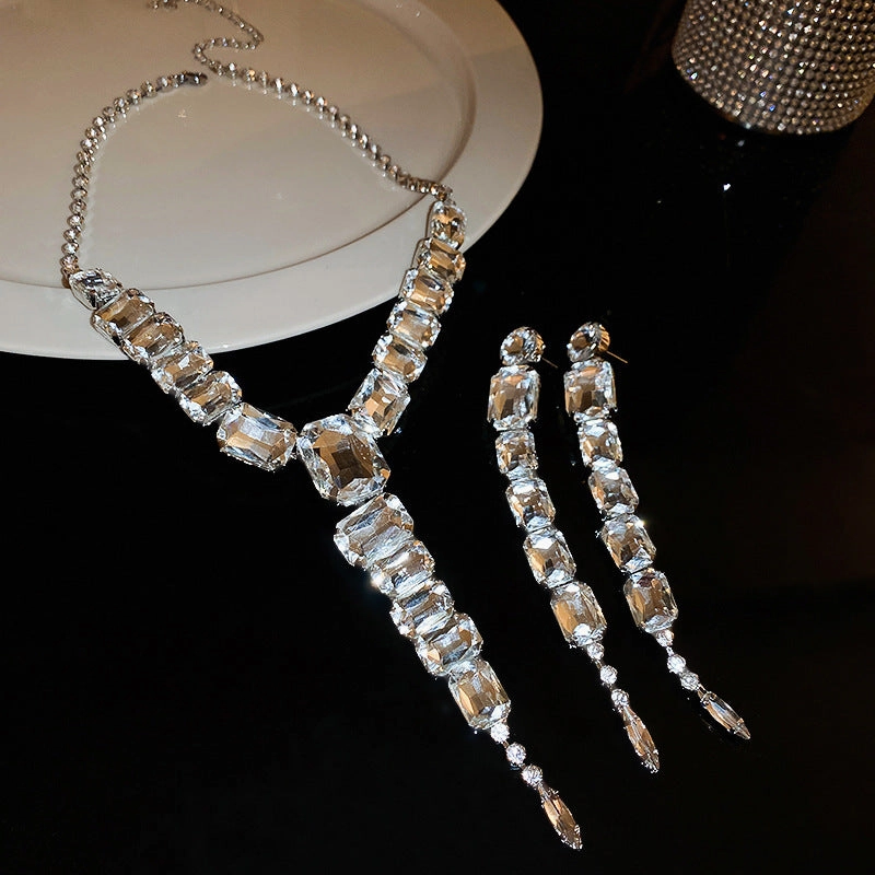 Wholesale Square Long Tassel Earrings and Necklace Set