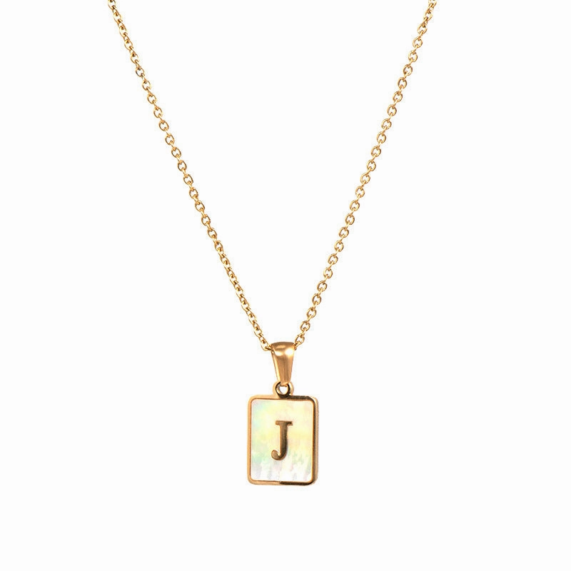 Wholesale Square Stainless Steel Gold Alphabet Necklaces