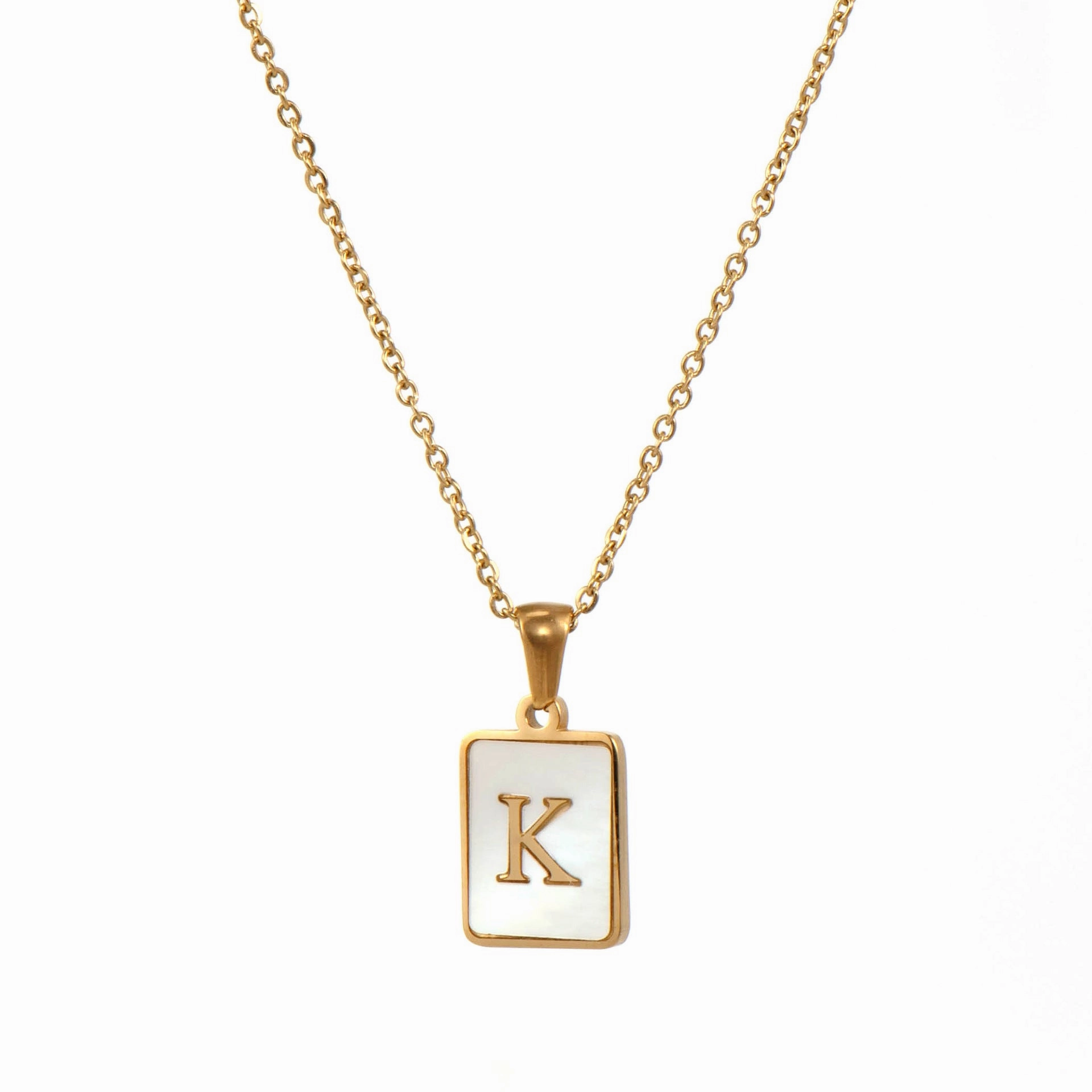 Wholesale Square Stainless Steel Gold Alphabet Necklaces