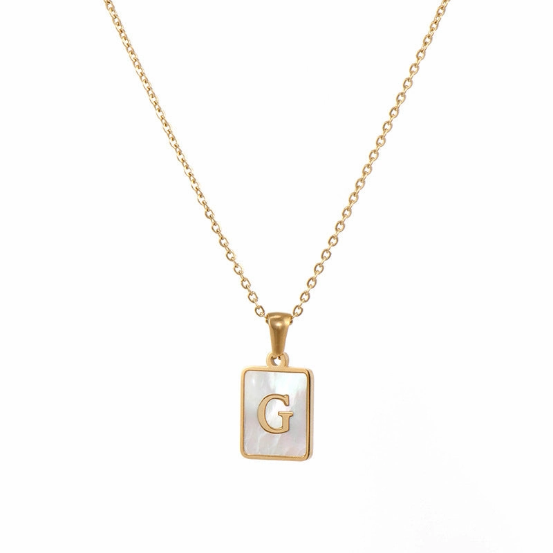 Wholesale Square Stainless Steel Gold Alphabet Necklaces
