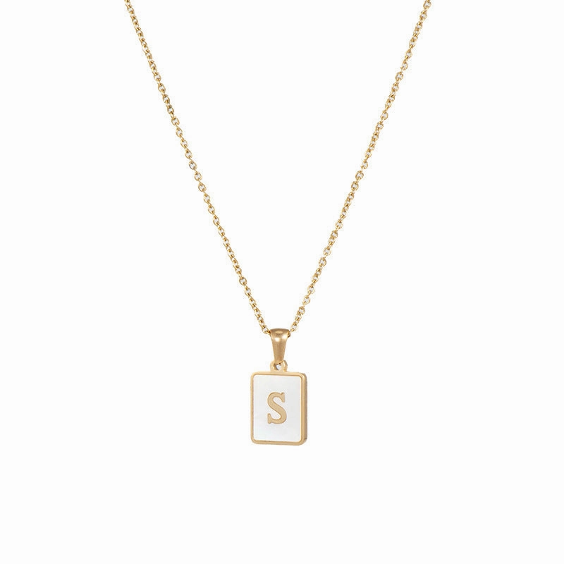 Wholesale Square Stainless Steel Gold Alphabet Necklaces