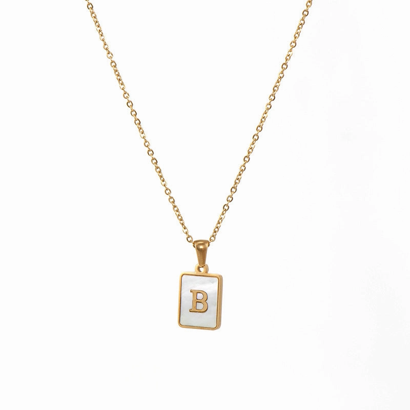 Wholesale Square Stainless Steel Gold Alphabet Necklaces