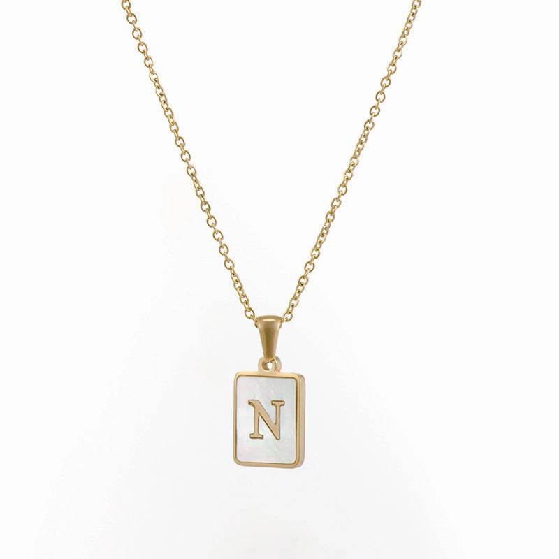 Wholesale Square Stainless Steel Gold Alphabet Necklaces