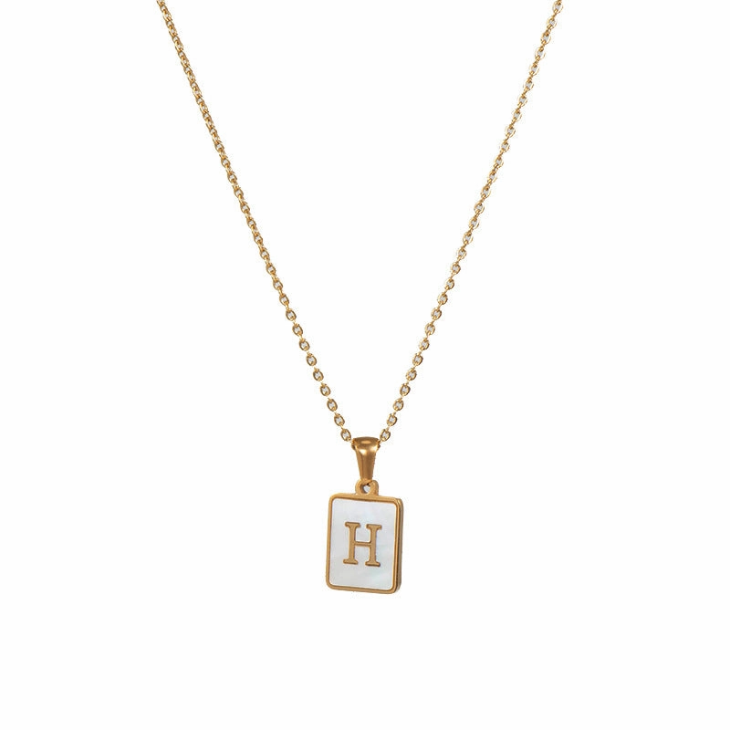 Wholesale Square Stainless Steel Gold Alphabet Necklaces