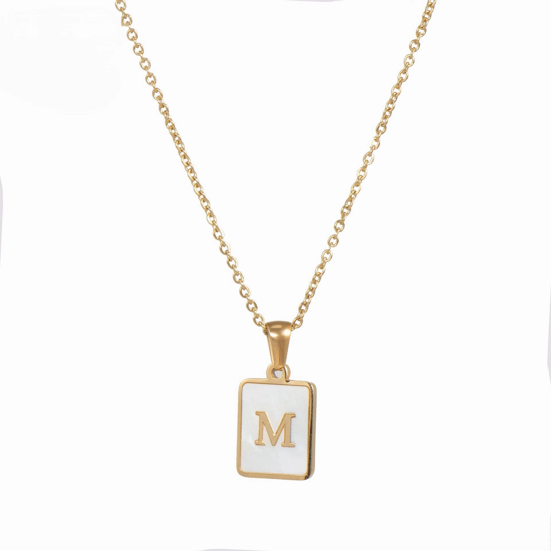 Wholesale Square Stainless Steel Gold Alphabet Necklaces