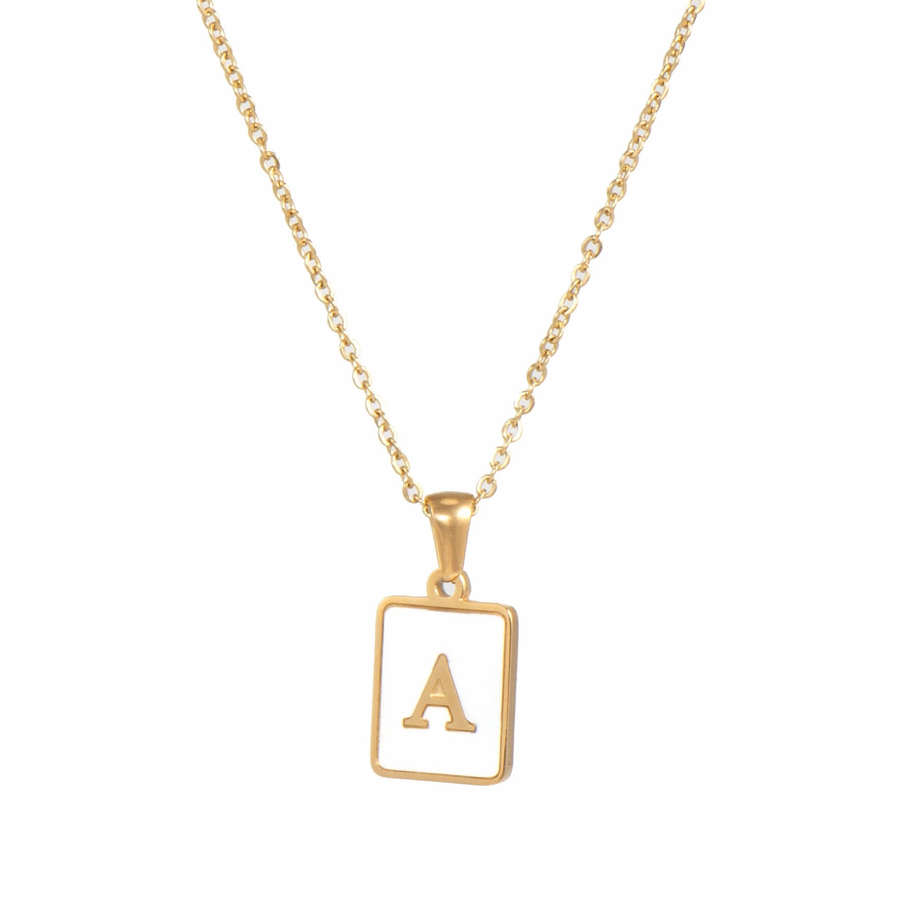 Wholesale Square Stainless Steel Gold Alphabet Necklaces