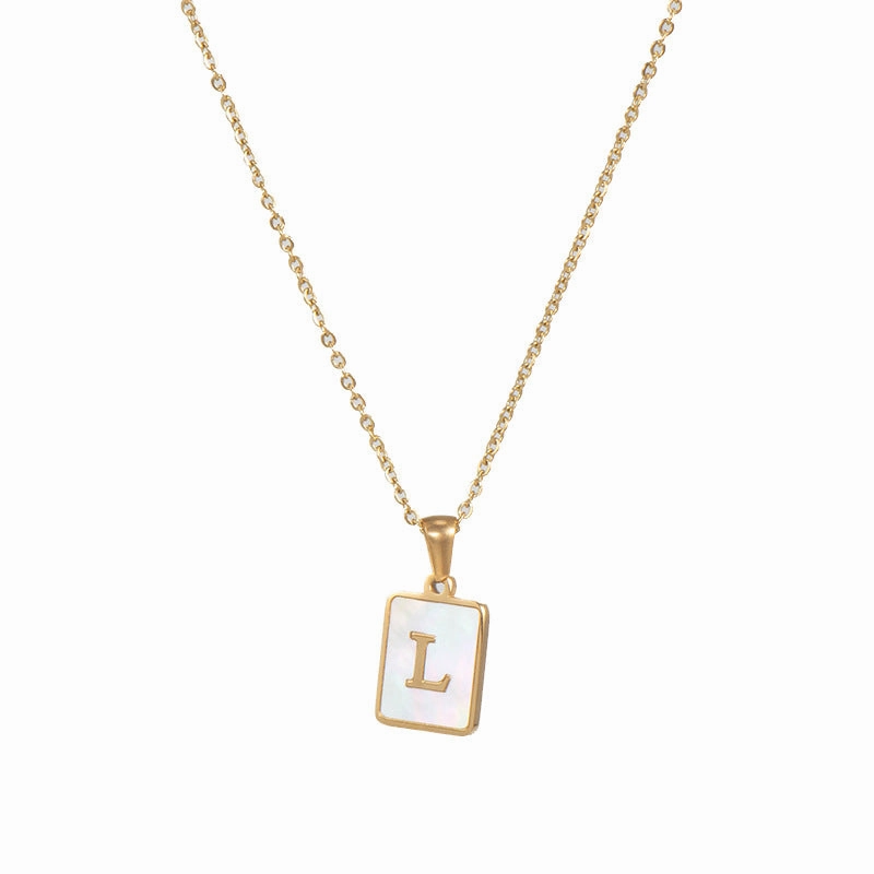 Wholesale Square Stainless Steel Gold Alphabet Necklaces