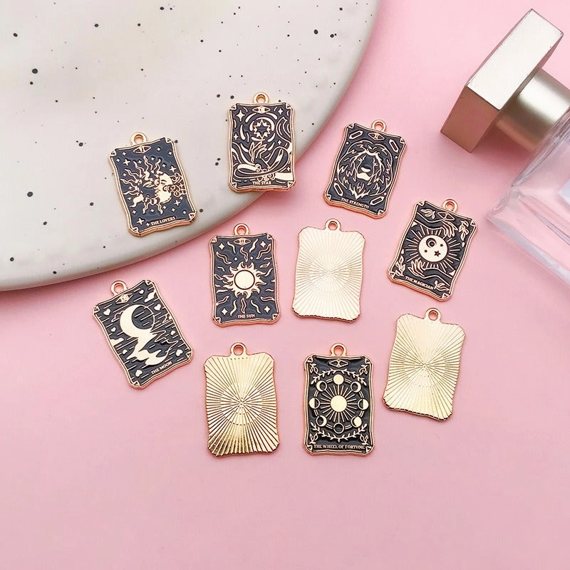 Wholesale Square Tarot Wheel of Fate DIY Alloy Drip Oil Necklace Pendant Accessories