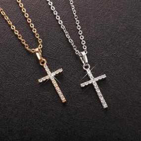 Wholesale Square Zircon Cross Alloy Necklace