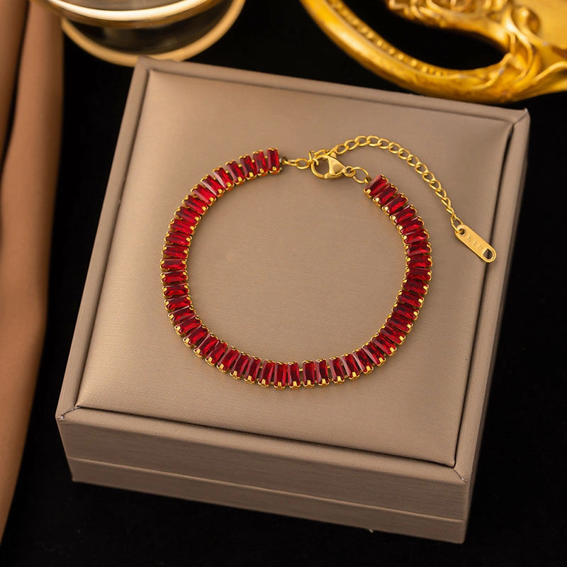 Wholesale Square Zircon Stainless Steel Single Row Tennis Gold Plated Bracelet