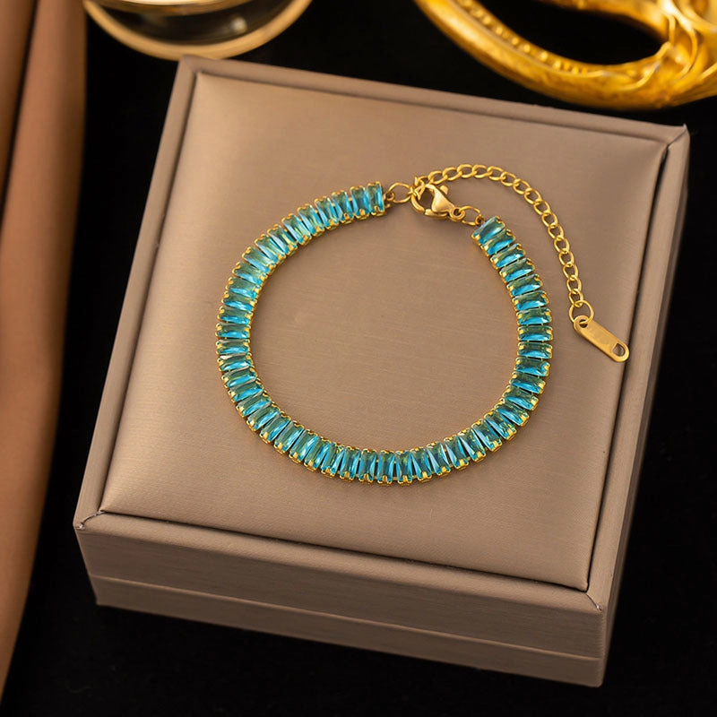 Wholesale Square Zircon Stainless Steel Single Row Tennis Gold Plated Bracelet