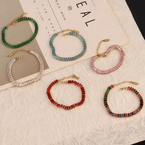 Wholesale Square Zircon Stainless Steel Single Row Tennis Gold Plated Bracelet