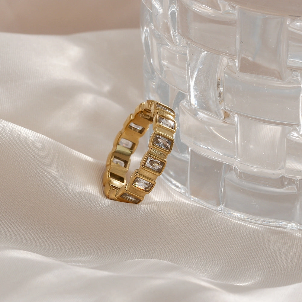 Wholesale Square Zirconia Inlaid Stainless Steel Ring