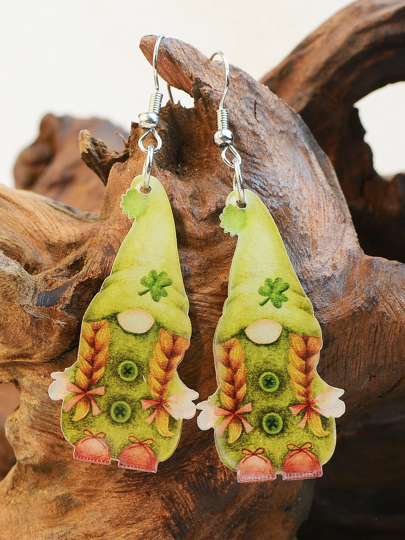 Wholesale St. Patrick's Acrylic Double Sided Printed Gnome Elf Earrings