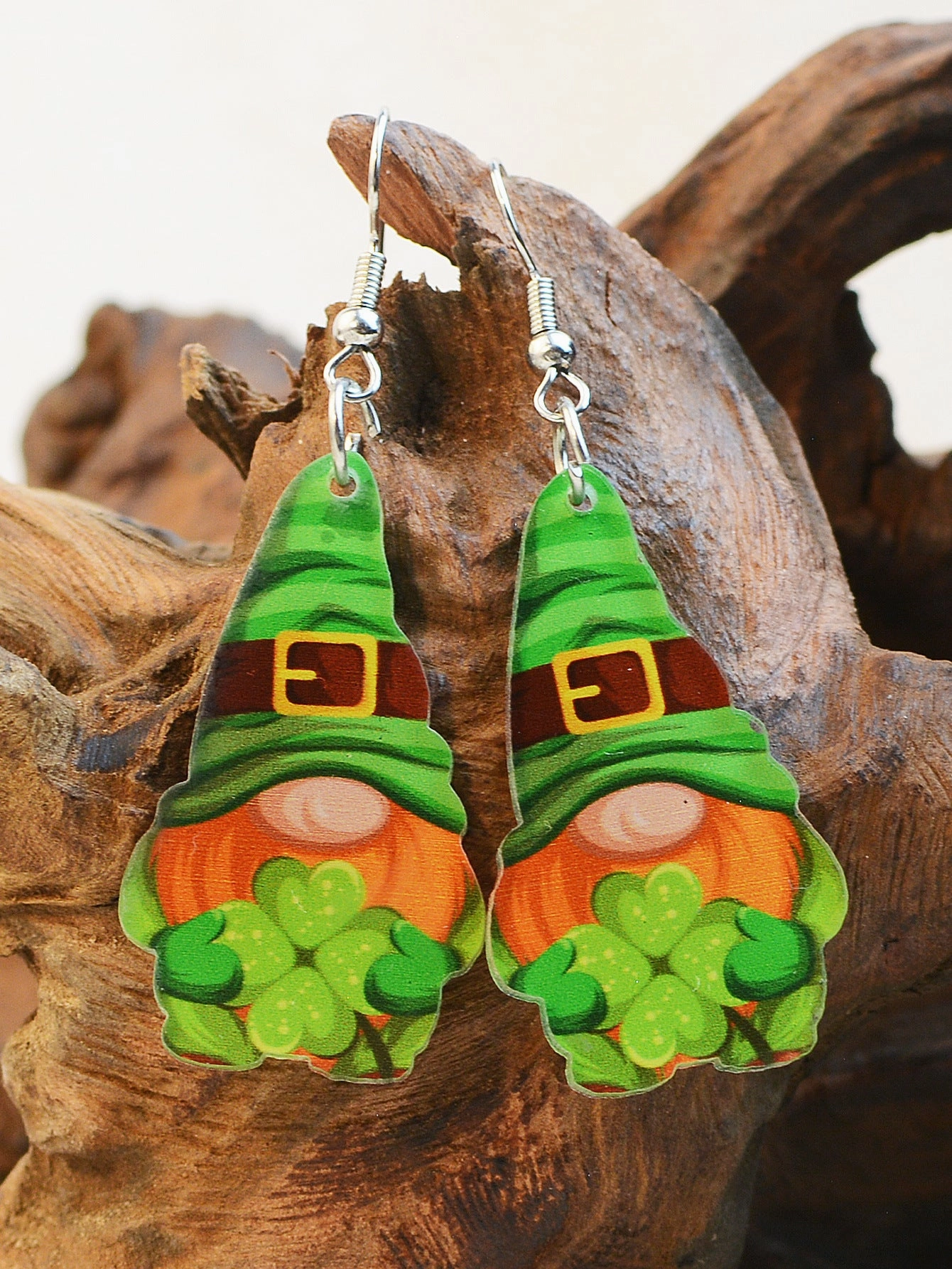 Wholesale St. Patrick's Acrylic Double Sided Printed Gnome Elf Earrings