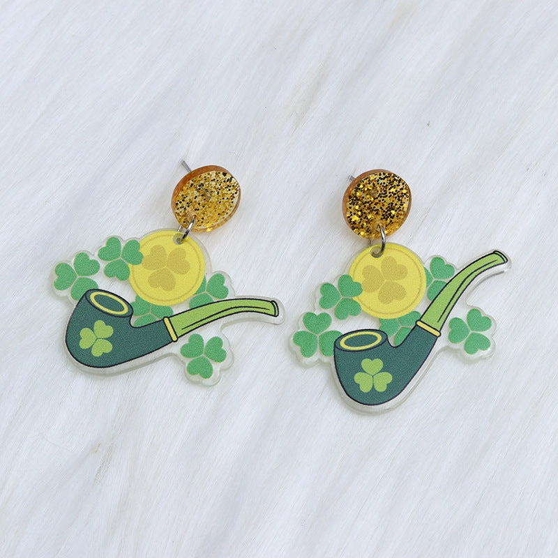 Wholesale St. Patrick's Balloon Clover Hat Acrylic Earrings