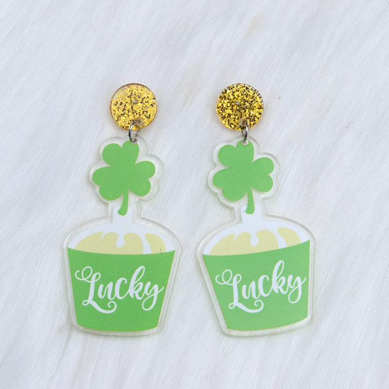 Wholesale St. Patrick's Balloon Clover Hat Acrylic Earrings
