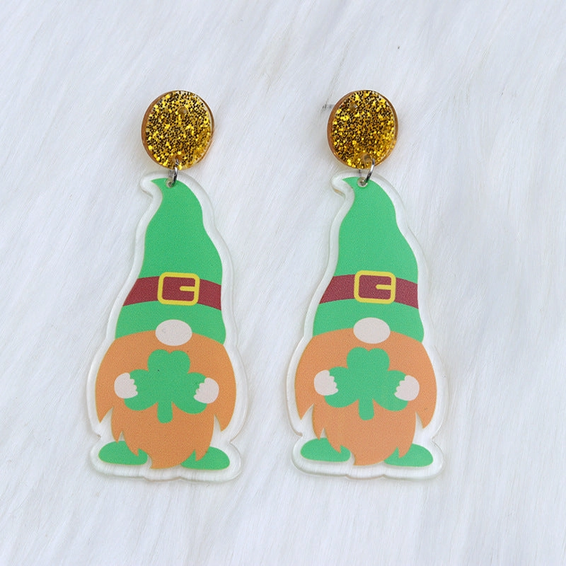 Wholesale St. Patrick's Balloon Clover Hat Acrylic Earrings