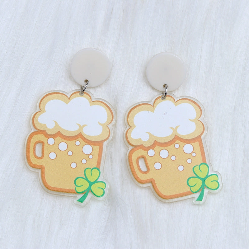 Wholesale St. Patrick's Balloon Clover Hat Acrylic Earrings