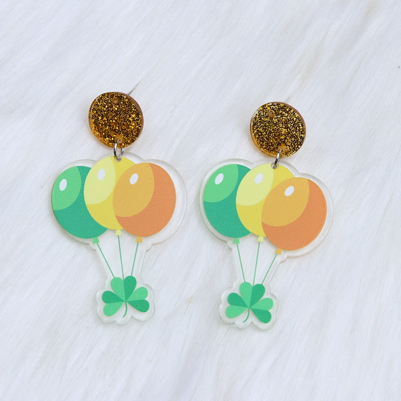 Wholesale St. Patrick's Balloon Clover Hat Acrylic Earrings