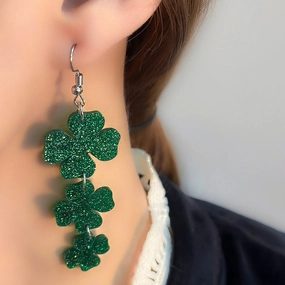 Wholesale St. Patrick's Day Carnival Green Four-leaf Clover Diamond Earrings