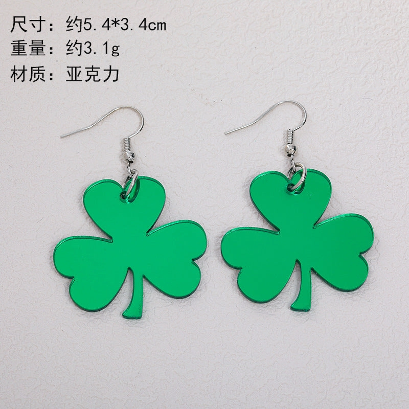 Wholesale St. Patrick's Day Clover Green Acrylic Women Earrings