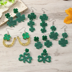 Wholesale St.Patrick's Day clover love flow sequins horseshoe hollow Carnival earrings