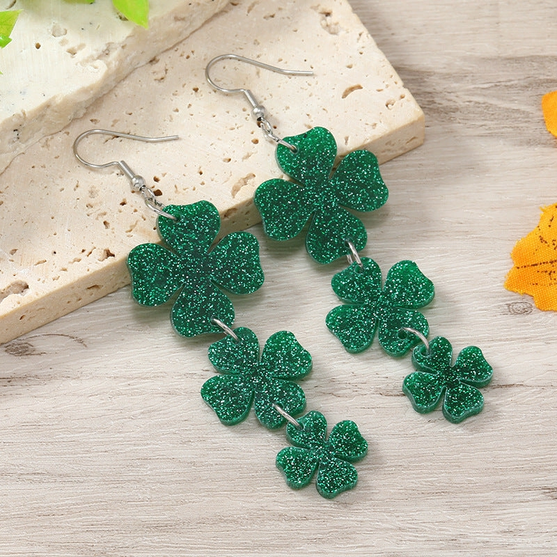 Wholesale St.Patrick's Day clover love flow sequins horseshoe hollow Carnival earrings