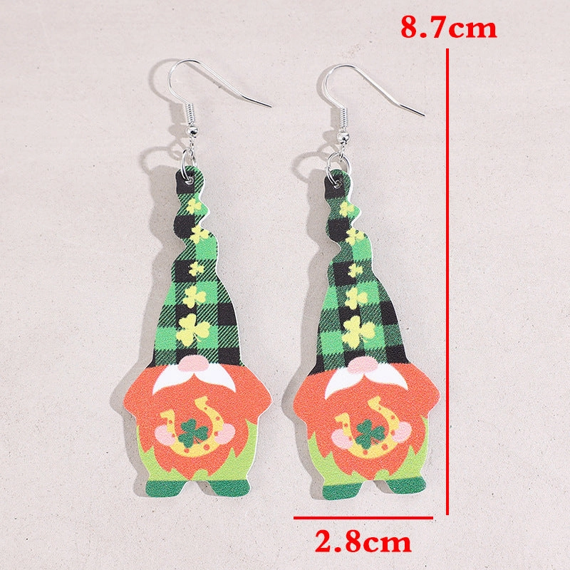 Wholesale St. Patrick's Day gnome clover leather earrings
