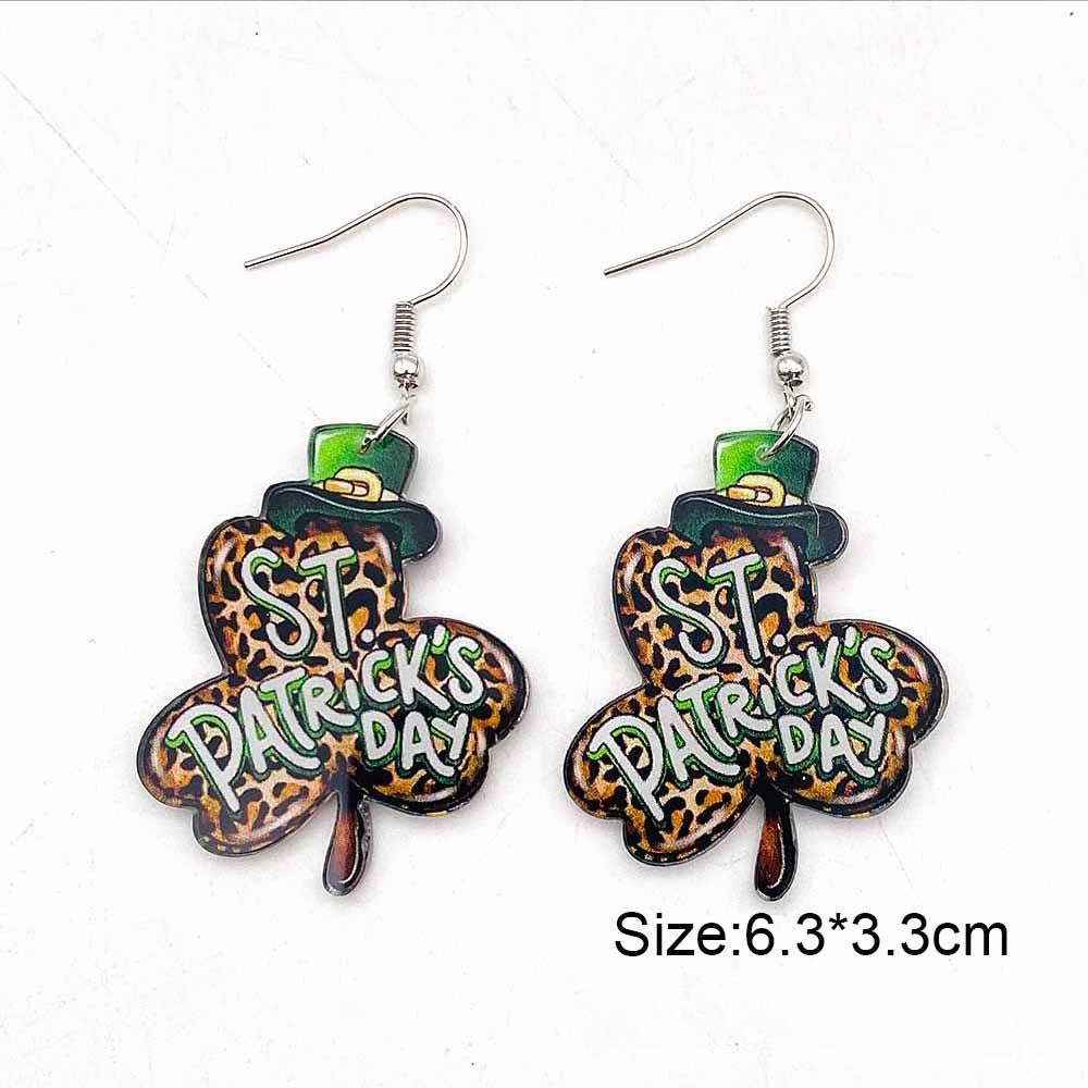 Wholesale St. Patrick's Day Leopard Pattern Clover Hat Dog Acrylic Earrings