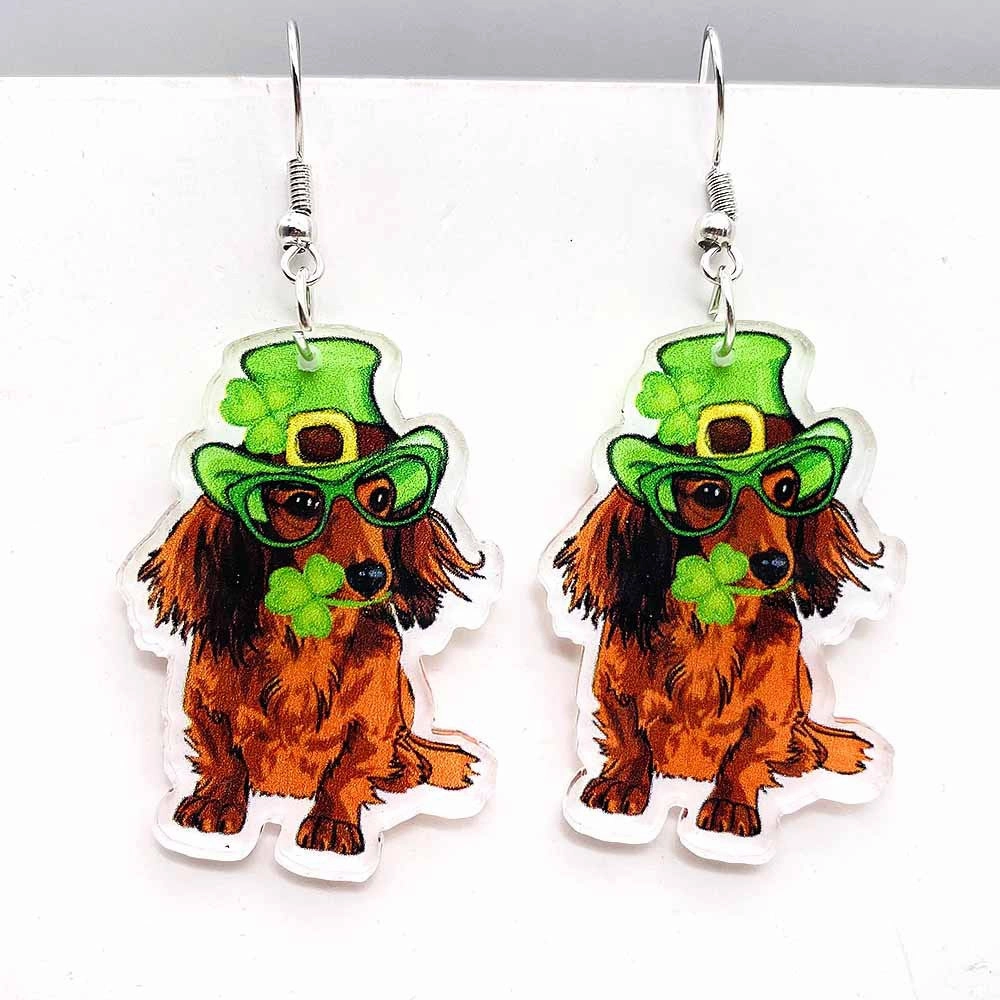 Wholesale St. Patrick's Day Leopard Pattern Clover Hat Dog Acrylic Earrings