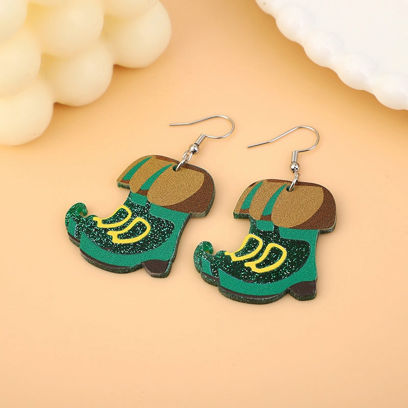 Wholesale St. Patrick's Day Stainless Steel  Carnival Personality All-Match Green Glitter Clover Earrings