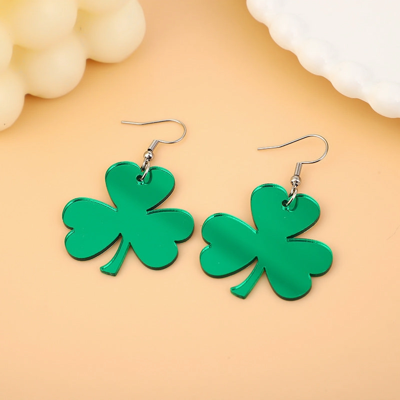 Wholesale St. Patrick's Day Stainless Steel  Carnival Personality All-Match Green Glitter Clover Earrings