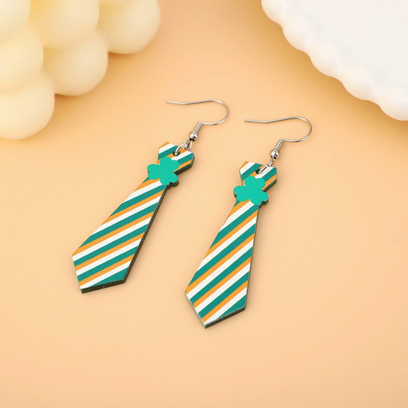 Wholesale St. Patrick's Day Stainless Steel  Carnival Personality All-Match Green Glitter Clover Earrings