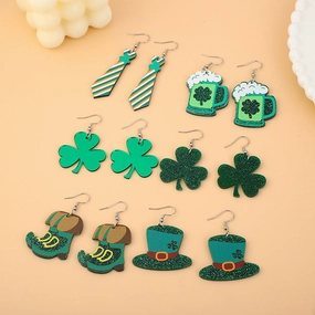 Wholesale St. Patrick's Day Stainless Steel  Carnival Personality All-Match Green Glitter Clover Earrings